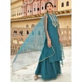 thumbnail image 6 of Janasya Women's Teal Green Poly Silk Embroidered Kurta with Sharara and Dupatta, 6 of 7