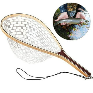 Tsptool Fly Fishing Net Mesh Soft Rubber Wooden Handle Rubber Landing Net  Catch and Release Net : Sports & Outdoors 
