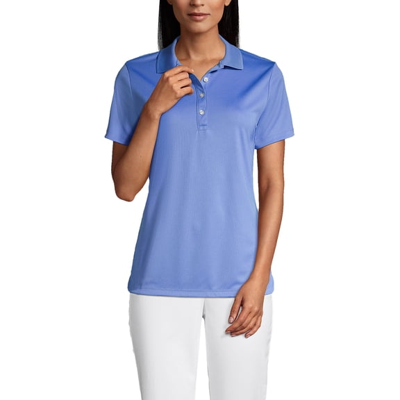 Lands' End Essentials Women's Short Sleeve Active Polo Shirt - Lightweight Breathable Easy Care Feminine Fit