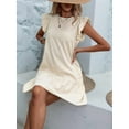 thumbnail image 4 of Women'S Ruffle Sleeve Mini Dress Summer Casual Crewneck Flowy A Line Short Babydoll Dress with Tiered White L, 4 of 7