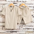 thumbnail image 2 of Men Sets Outfits 2 Piece 1/4 Short Sleeve Collared Slim High Stretch Lounge Wear Two-Piece Set Drop Shoulder Regular Fit Summer Casual Outfit Set,Khaki,XL, 2 of 4