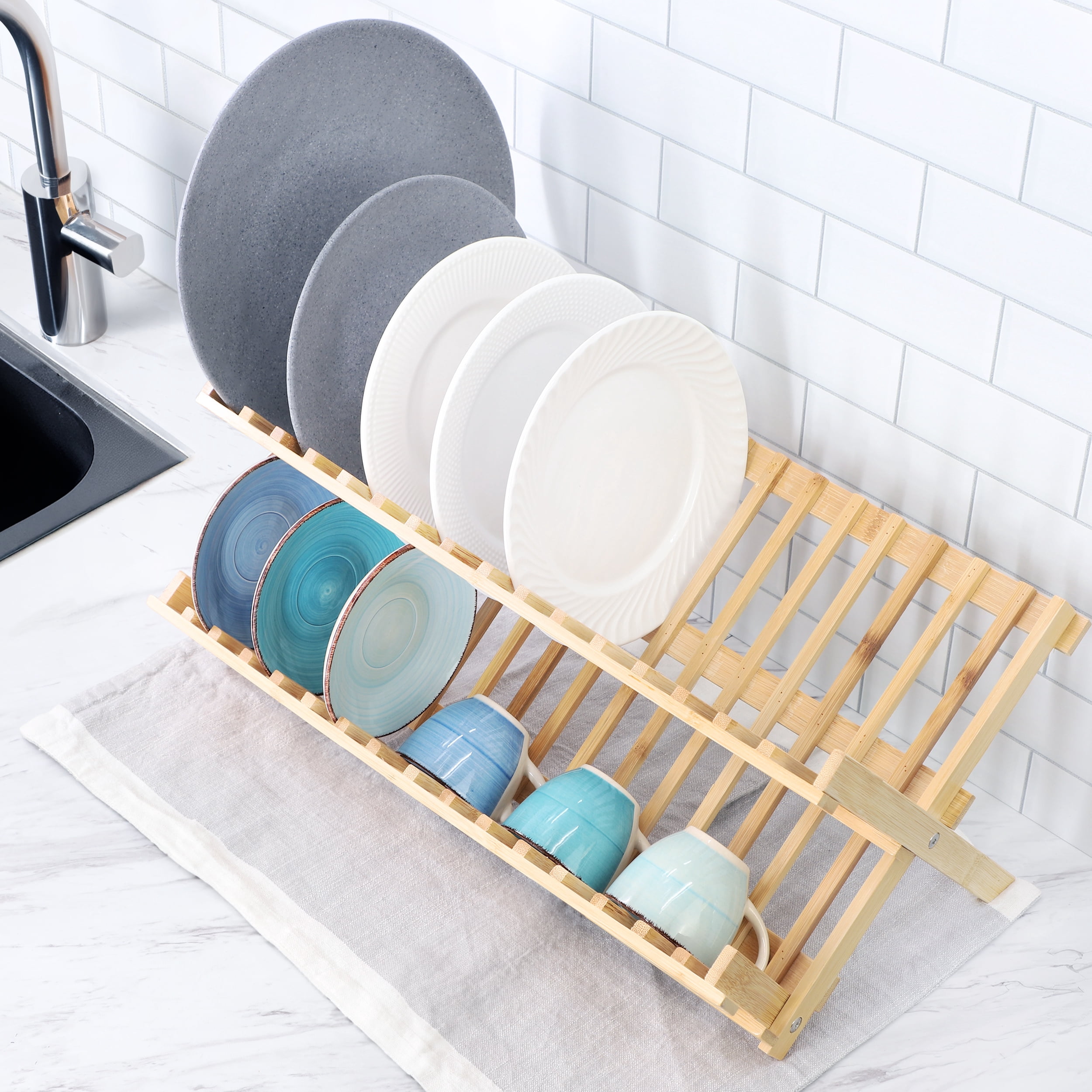Elama 2-Tier Collapsible Kitchen Bamboo Drying Dish Rack