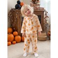 thumbnail image 4 of Cjfdfy Toddler Baby Girls Halloween Pajama Set Pumpkin Bow Print Button Down Long Sleeve Tops And Pants Infant Cute My First Halloween Holiday Sleepwear 1-6Y, 4 of 9