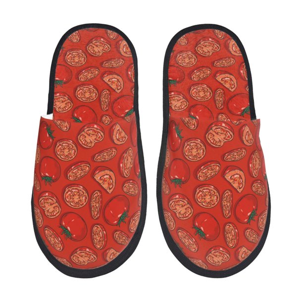 Fotbe Tomatoes Pantuflas Peludas para Mujer con Estampado, Zapatillas de Peluche, Zapatos de Invierno para Casa, Uso Interior y Exterior-Large