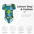 thumbnail image 4 of KLL Women 's Crew Neck Bodysuit Jumpsuits Shark And Leaves Print Short onesies Stretch T Shirts, 4 of 7