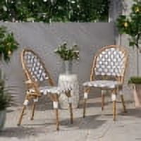 Outdoor French Style Leisure Chair Set of 2, PE Rattan and Aluminum Frame Seats for Patio Garden, Gray and White