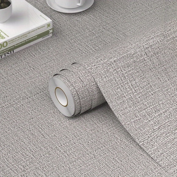 LOVEVER Grasscloth Peel and Stick Wallpaper 15.7in x 78.7in Textured Contact Paper for Cabinets Faux Linen Wall Paper Pull and Stick Fabric Vinyl Wallpaper Self Adhesive Light Gray