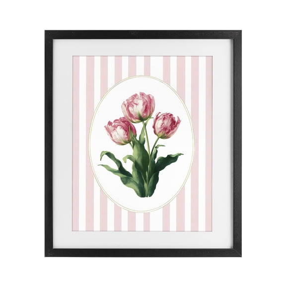 Stupell Industries Spring Tulips on Stripes Black Framed Print Under Glass, design by Ink Drop Loft