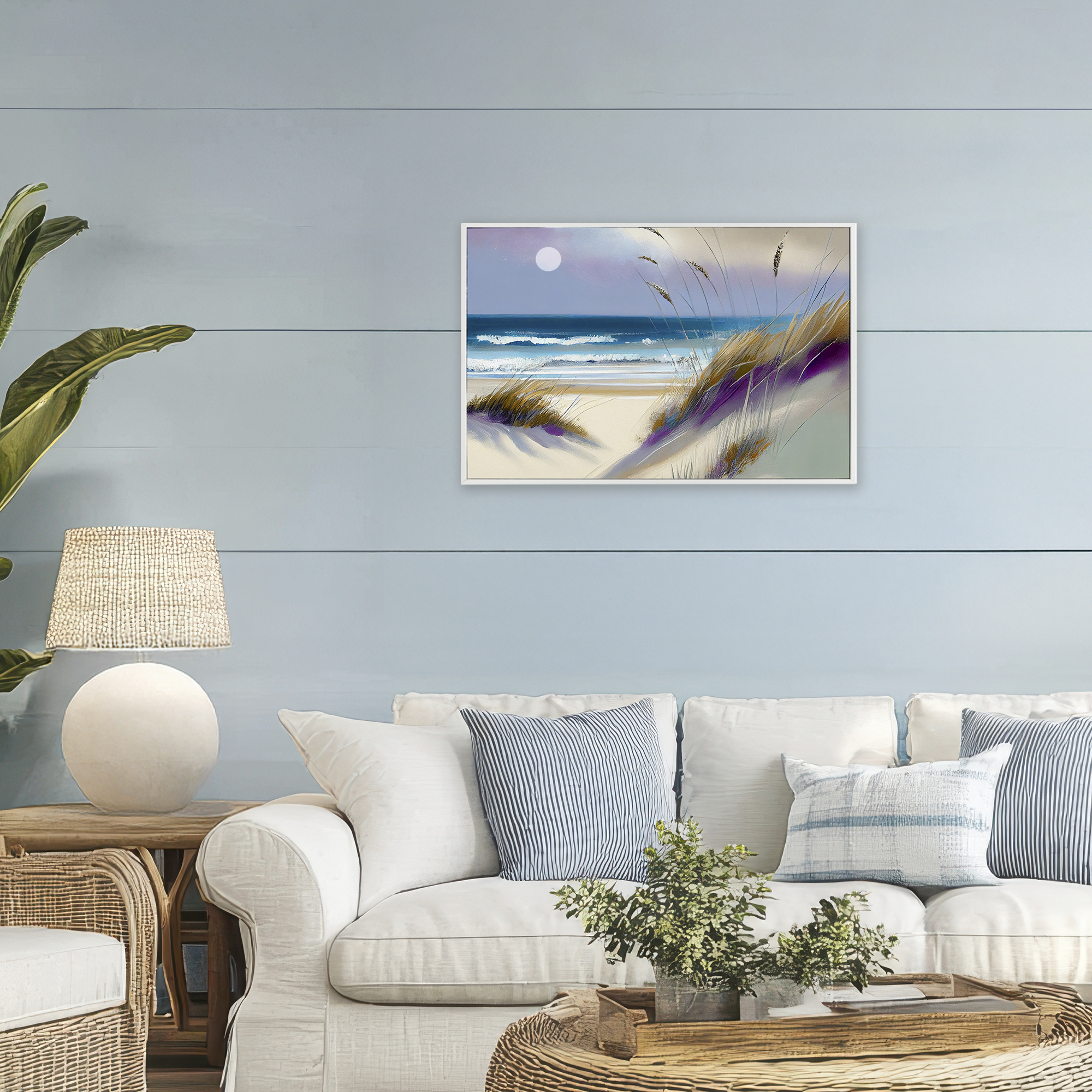 Beach Dunes Serenity White Framed Giclee Art, design by Sasha