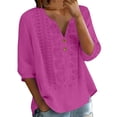 thumbnail image 6 of Womens 3/4 Sleeve Tops Cotton Linen Shirts Embroidered V Neck Button Boho Blouses Loose Fit Dressy Casual Tunic Top,Hot Pink,3XL, 6 of 8