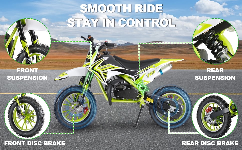 49CC Kids Dirt Bike - 30KM/H 2-Stroke Mini Motorcycle, 10" Off-Road Tires & Dual Disc Brakes, 150kg Load Capacity