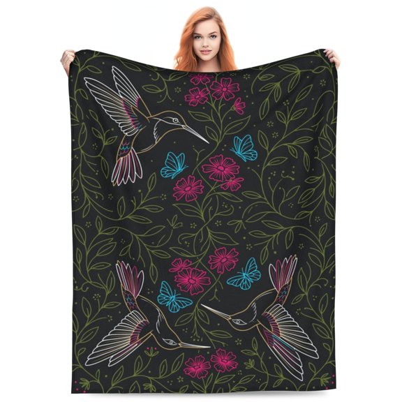 Hummingbird Gifts for Women, Floral Throw Blanket, Bird Lover Gift for Mom, Soft Cozy Blanket Decor for Bedroom and Living Room 50x40