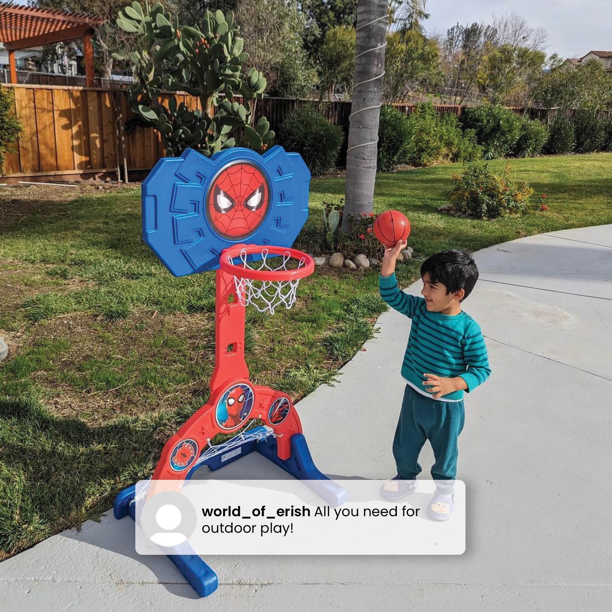 Spider-Man 4-in-1 Sports Center – Adjustable Basketball Hoop, Soccer/Hockey Net & Golf Game, Red