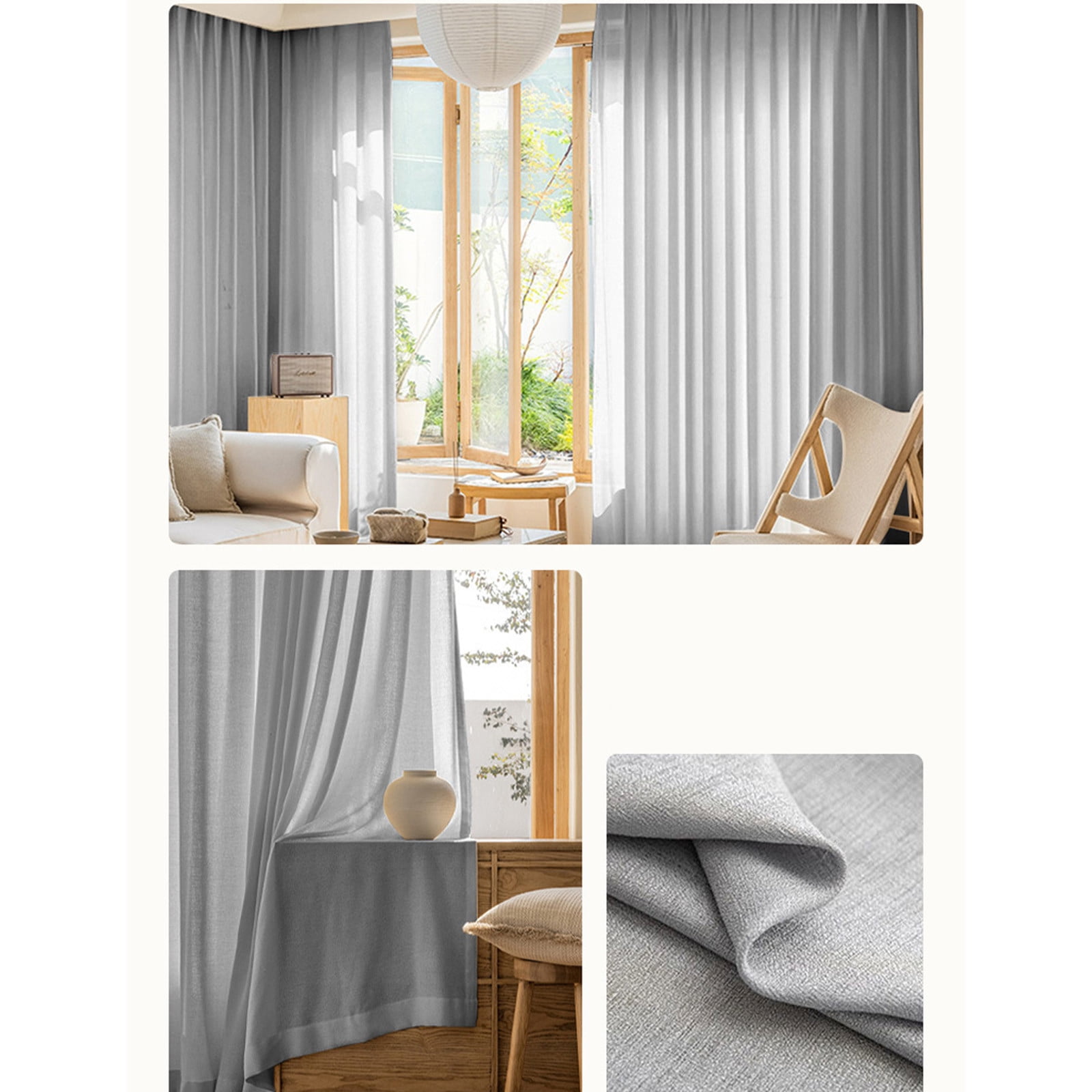 Linen Style Window Curtains Set of 2, Gray Flax Fabric Curtains 150x270cm for Living Room and Bedroom