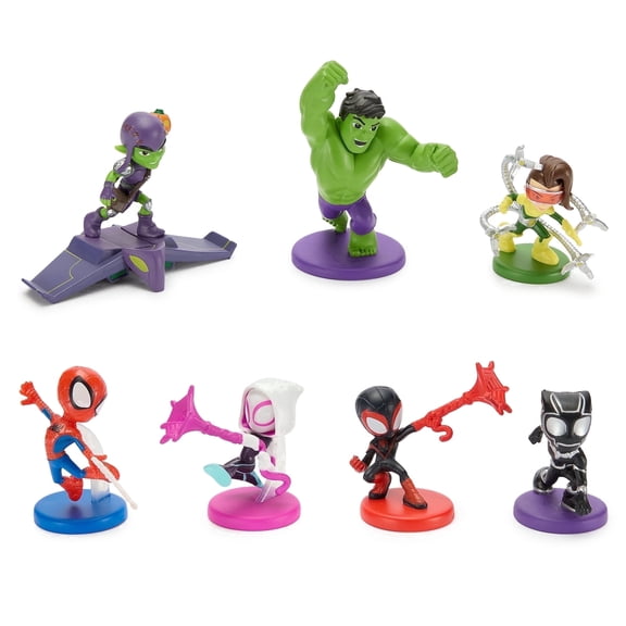 Disney Store Official Spidey and His Amazing Friends Figure Set – 7 Fully Sculpted Disney Figures Including Spidey, Spin, Ghost Spider & More in Double-Tiered Box with Scenic Backgrounds