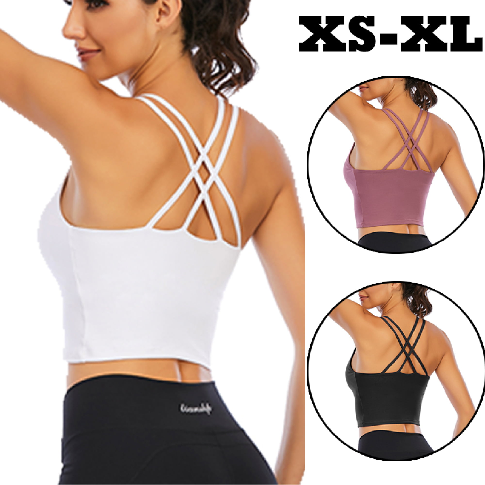 Leoyee Sleeveless Fitness Yoga Beautiful Back Womens Built-in Coaster Bra B/C Cups Strappy Back Activewear Workout Vest Sleeveless 