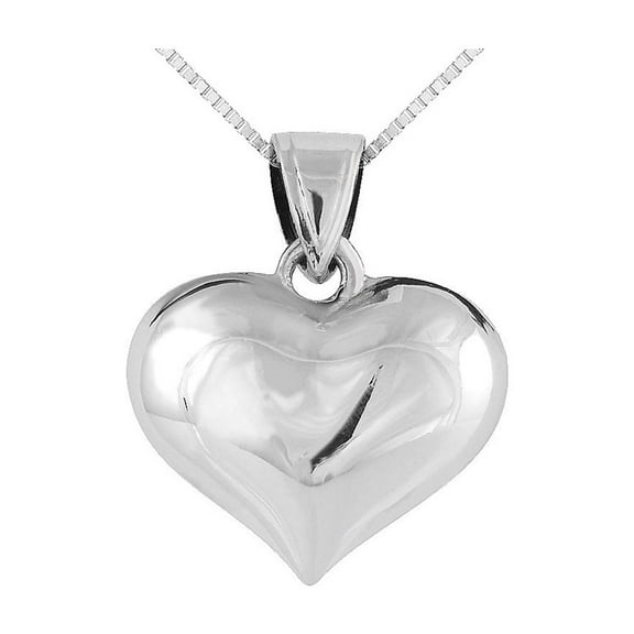 925 Sterling Silver Hollow Polished Puffed Love Heart Charm 22x18mm Wide Pendant Necklace for Women