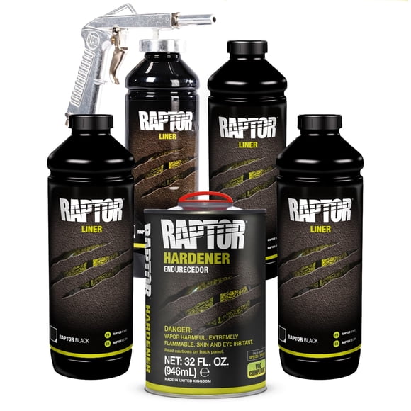 Kit de recubrimiento para caja de camioneta U-POL Raptor 2K de uretano negro 3,8 L