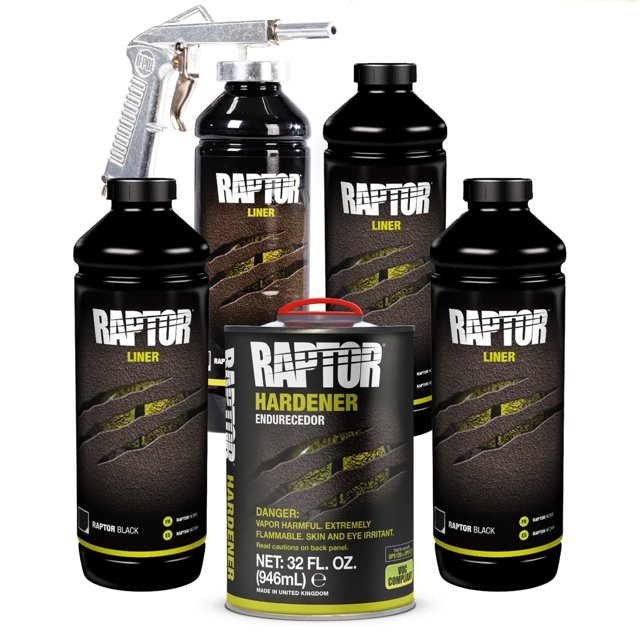 Kit de recubrimiento para caja de camioneta U-POL Raptor 2K de uretano negro 3,8 L