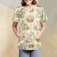 thumbnail image 4 of Scrub Tops With Pockets，Easter Scrub Tops Women Bunny Egg Hunt Print Scrubs Short Sleeve Holiday Working Uniform with Pockets，Beige，XL, 4 of 4