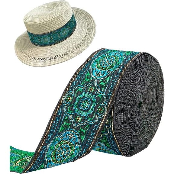 7.7 Yard 1.3 Inch Vintage Jacquard Ribbon Emobridered Woven Ribbon Fabric Trim Fringe for DIY Clothing Accessories Embellishment Decorations Green