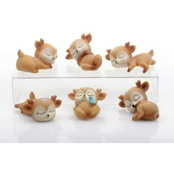 BAMAIA 6 Pcs Baby Deer Figurines Cake Topper, Cute Animal Miniature Figurines Cute Doe Fawn Ornaments Cake Toppers Decoration