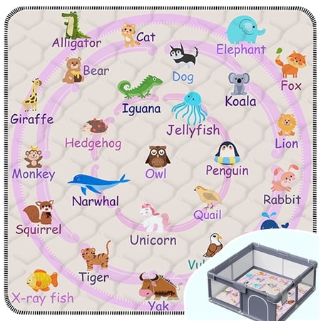 FUGWU Baby Play Mat for Floor Fits 50x50 Playpen Non-Slip & Soft Crawling Mat for Infants (Pink Animal)