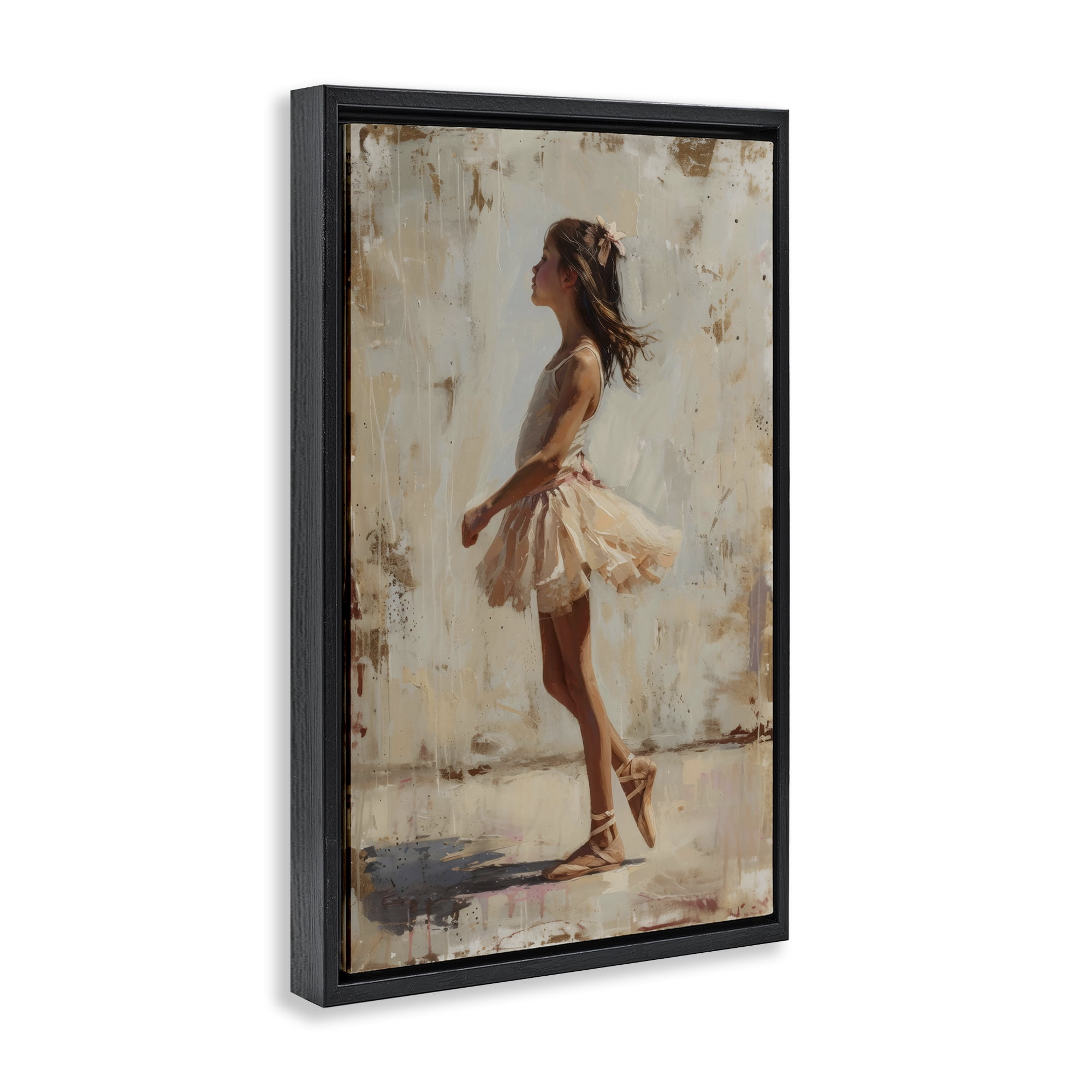Stupell Industries Ballerina in Soft Light Black Framed Floater Canvas Wall Art, design by Creative Studio