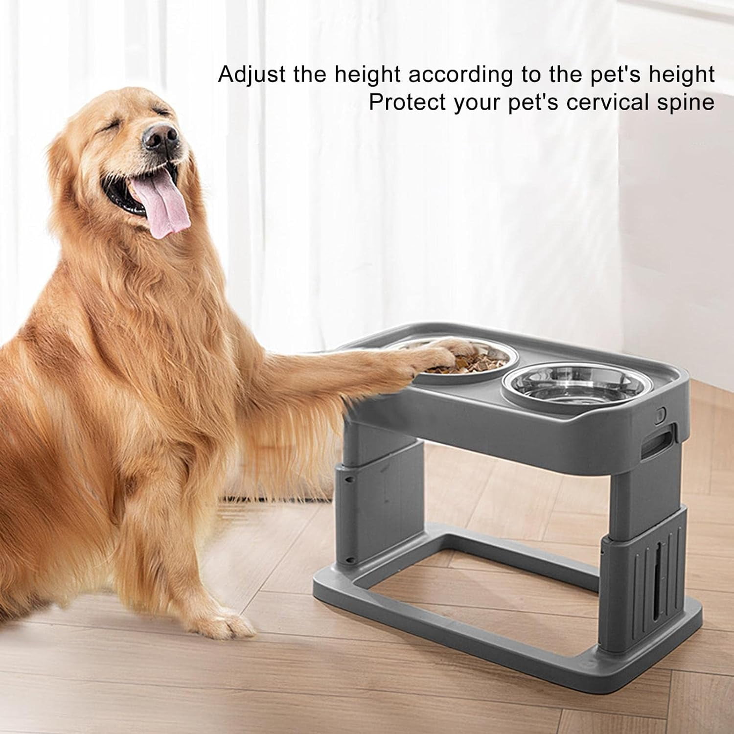 Dog Bowls,Hengu 4 Height Adjustable Pet Bowl Holder with 2 Stainless Steel Dog Cat Food Bowls,Non-Slip Dog Feeder for Medium Large Dogs