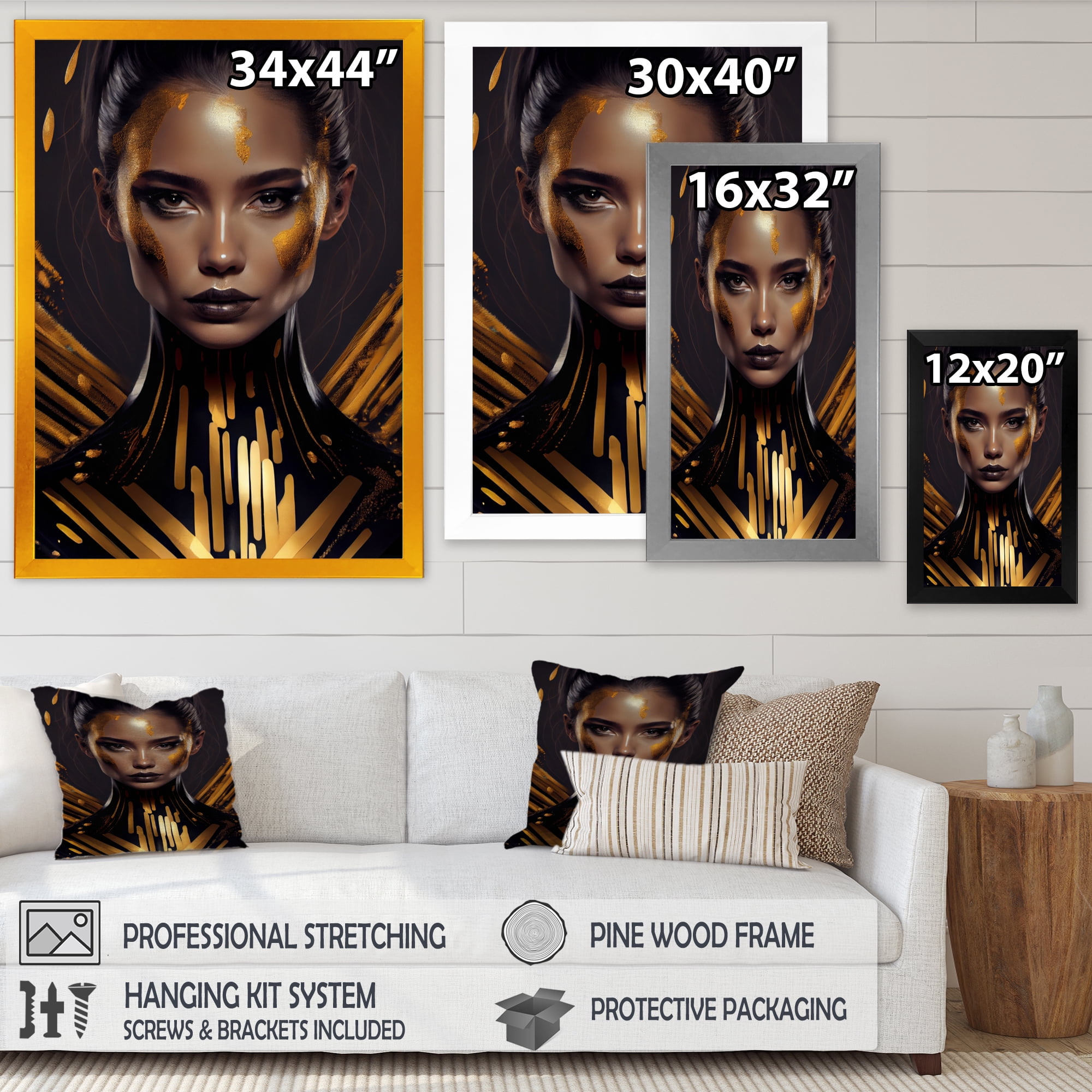 Designart Sensual Liquid Gold Woman I Framed Wall Art