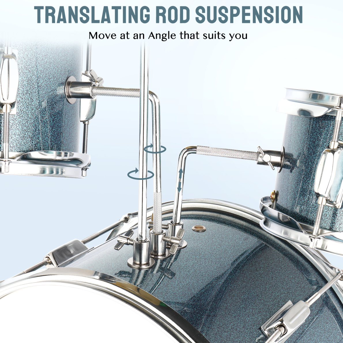 Kids Drum Set, 3-Pieces Junior Beginner Drum Kit with Adjustable Throne Stool, Bass Drum Pedal and 2 Drumsticks, 14 Inch Drum Musical Instruments with Cymbal, Tom and Snare Drum, Sky Blue