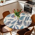 thumbnail image 2 of Fern Leaf Elastic Fitted Round Table Cover Plant Botanical Art Printed Blue Waterproof Outdoor Tablecloth for Holiday Party, Picnic, Patio & Dining Fits Tables Up to 45"-54", 2 of 8