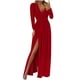 thumbnail image 1 of Vestido de fiesta con abertura en el dobladillo trasero de manga larga para adelgazar sólido con cuello en V sexy para mujer Fridja NMB4947, 1 of 8