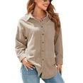 thumbnail image 1 of <p>Turn Down Collar Shirt, Casual Elegant Button Closure Blouse Loose Pure Color Soft Fashionable Pocket  For Lady For Dating</p>, 1 of 6