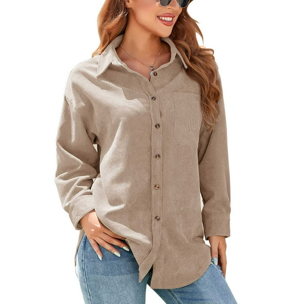 Camisa con cuello vuelto blusa informal elegante con cierre de botón suelto y bolsillo para mujer para citas ANGGREK Otros