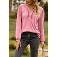thumbnail image 3 of Split V Neck Ruffle Henley Top, Pink, X-Large, 3 of 5