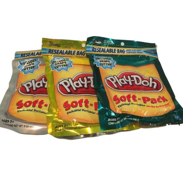 Play-Doh Soft Pack Bundle of 3 Different Colors with Shape Cutters - Teal, Yellow and White