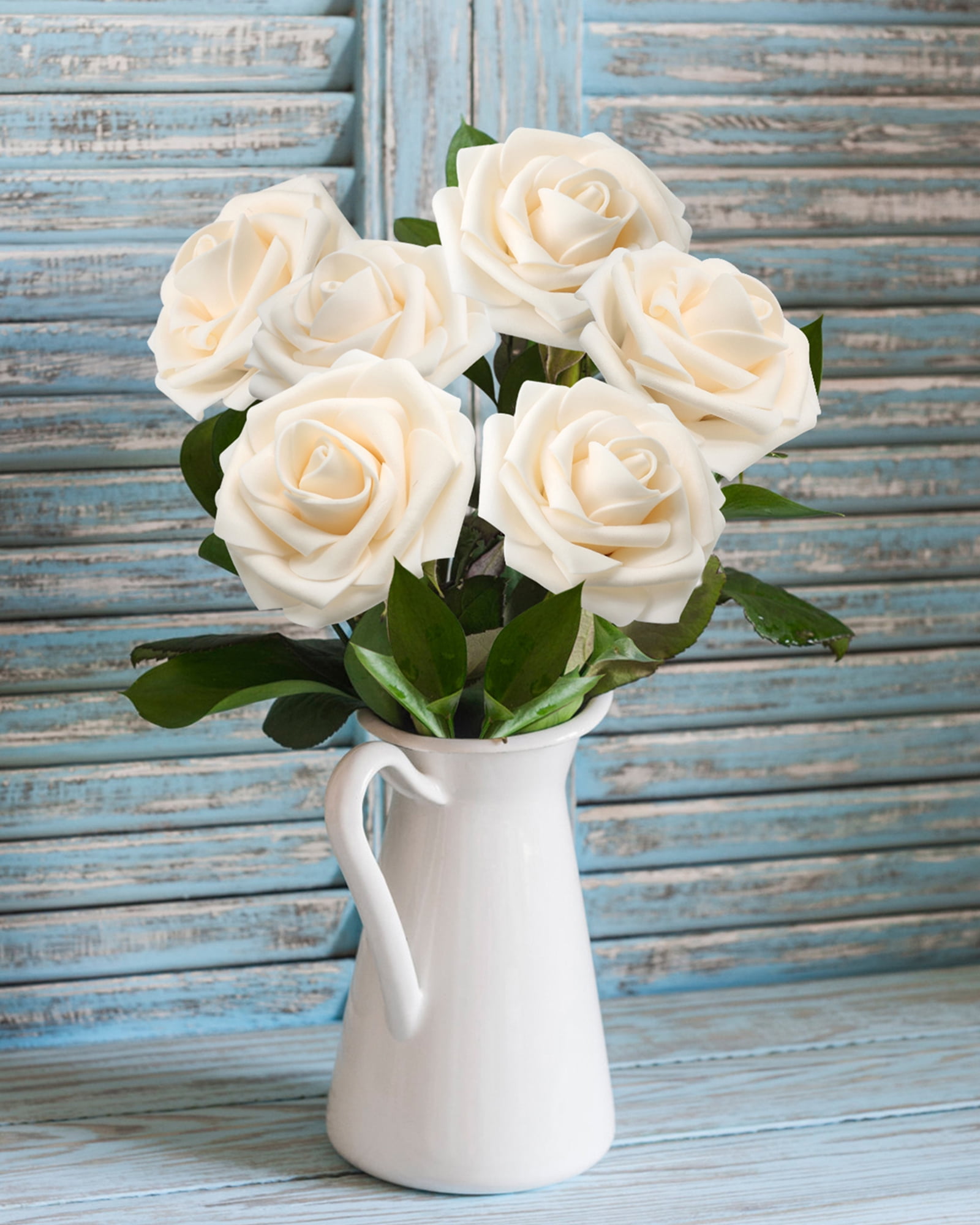 100 PCS Champagne Artificial Flowers Real Looking Faux Foam Fake Roses with Stems for Wedding Decoration Bridal Shower Centerpieces Arrangements Party Tables Decor