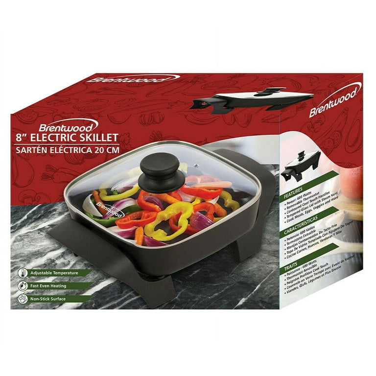 Brentwood 3 Inch Non Stick Flat Bottom Electric Wok Skillet with Vented  Glass Lid Black 13 Width x 17.50 Length 450 F 232.2 C 1400 W - Office Depot