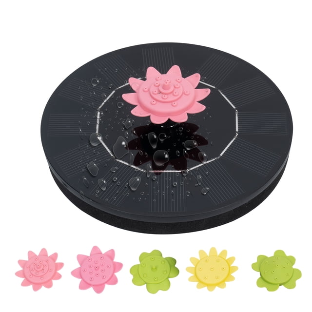Fuente de agua solar flotante con 5 boquillas de flores, fuente de jardín en círculo, bomba de fuente independiente para baño de aves, bomba para estanque y patio.
