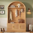 thumbnail image 2 of FFZ Farmhouse Hall Tree with 5 Metal Hooks, Bench and Fluted Doors, 46.4 x 16.7 x 75.6 inch, Natural, 2 of 14