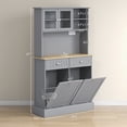 thumbnail image 4 of HOMCOM 68" Kitchen Pantry Storage Cabinet with Charging Station, 2 Tilt Out Trash Cabinets and Microwave Stand, Freestanding Kitchen Hutch with Glass Doors and Adjustable Shelf, Gray, 4 of 7