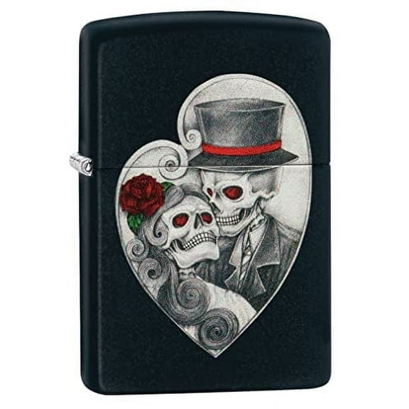 Zippo Lighter- Heart Skull Couple Black Matte Windproof Lighter #Z5219