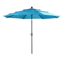 Aoodor 10ft 3-Tier Patio Umbrella, Outdoor Table Market Umbrella Tilt Adjustment and Crank - Light Blue