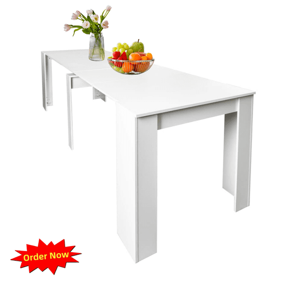 Tcbosik Extendable Dining Table for 2-8 Person, 20"-118" Modern Extension Table, Multifunctional Conference Meeting Table, White