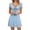 Light Blue dress 06, variant on Karymi Spring Dresses for Women 2026 Solid Ribbed Knit Mini Dress, Deep V-Neck Drawstring Bust Short Sleeve Flare Dress, A-Line Swing Dress with Lettuce Trim Dresses for Women