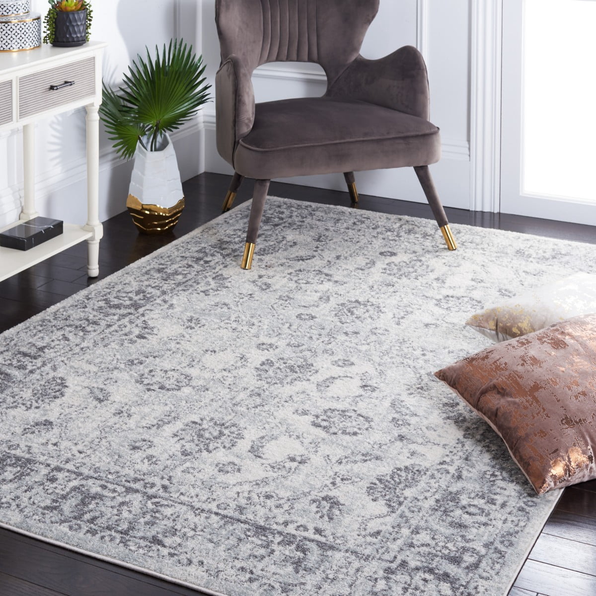 SAFAVIEH Tulum Chao Traditional Area Rug, 4' x 6', Ivory/Grey