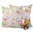 thumbnail image 3 of Easter Decorative Throw Pillow Covers 18x18 Inch Set of 2 Easter Eggs Home Decor Pillow Cases for Couch, Pink Tulip Floral Leaves Vintage Cushion Case for Living Room Bedroom Bed Car Chair, 3 of 9