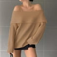 thumbnail image 5 of Lenpel Women's off the Shoulder Sweaters Casual Loose Long Sleeve Oversized Knitter Pullover Tops Fall Winter Fashion Clothes(Khaki,Medium), 5 of 5