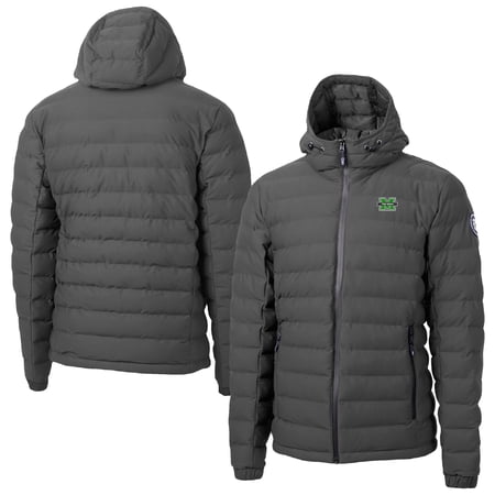 Men's-Cutter & Buck Gray Marshall Thundering Herd Mission Ridge Eco Insulated Repreve Hooded Full-Zip Puffer Jacket